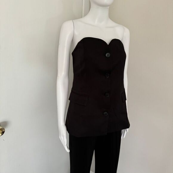 Commense Strapless Black Corset Tube Top with Button Details size L - Picture 3 of 11